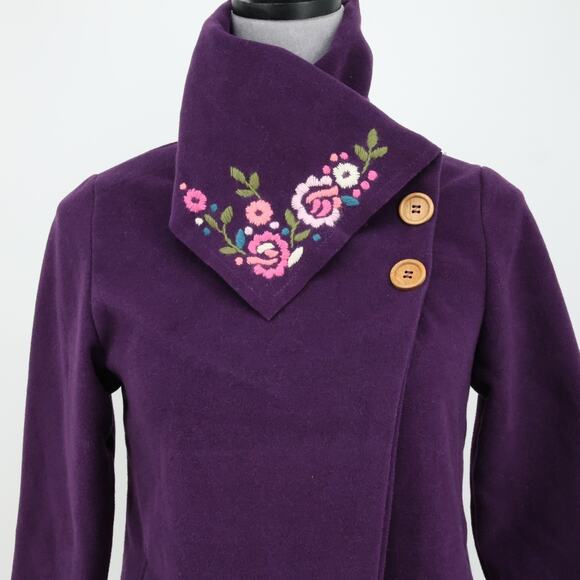 Garnet Hill Kids Coat Girls 12 Purple Tweed Snap Front Asymmetric Hem Overcoat - Picture 5 of 16